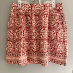 LOFT Womens Peach Floral Skirt SZ MD Pockets Linen Blend Elastic Waist Mini